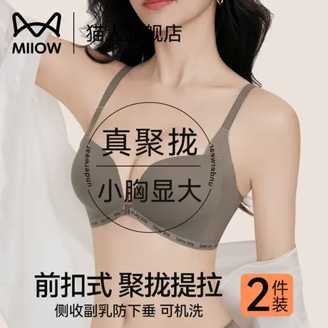猫人前扣内衣女士小胸聚拢收副乳提拉防下垂小胸显大美背文胸罩夏图片