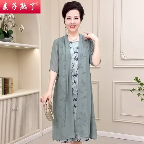 妈妈夏装洋气连衣裙阔太太高贵气质短袖过膝裙子春中老年人女装薄商品大图