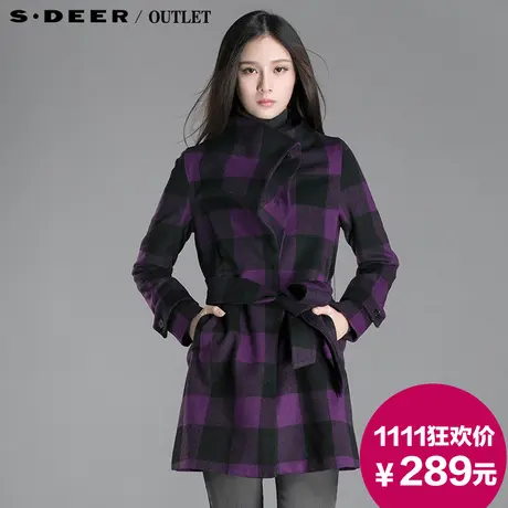 【商场同款】sdeer圣迪奥欧美风修身版羊毛呢混纺大衣外套3481886图片