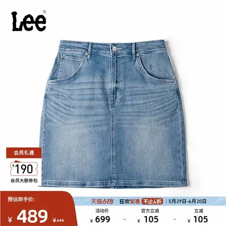 Lee商场同款舒适版经典五袋款浅蓝色凉感女牛仔半裙LWB009946207图片