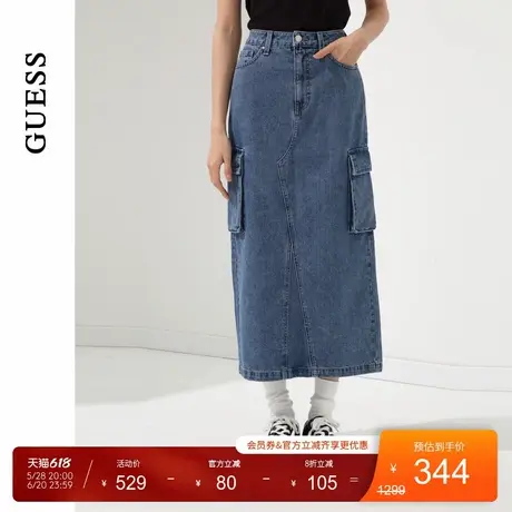【李孝利同款】GUESS 女时尚半身长裙口袋工装牛仔裙图片