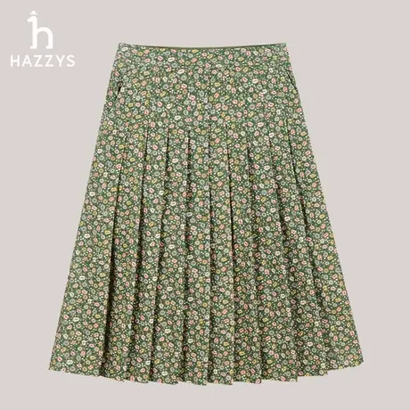Hazzys哈吉斯英伦印花中长裙女士秋季灯芯绒休闲通勤时尚半身裙图片