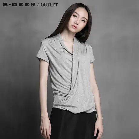 sdeer【上新】圣迪奥女装搭片皱褶设计感T恤S13280180商品大图