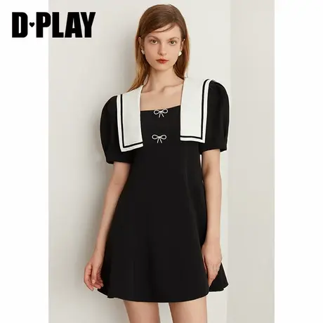 DPLAY德帕春新经典黑白拼接海军风高腰大摆A字裙学院风连衣裙图片