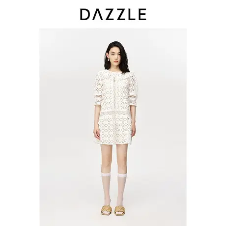 DAZZLE地素奥莱 镂空花边领短袖两件式连衣裙 2D3O5027B图片
