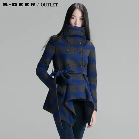 s.deer圣迪奥专女冬装立领双排扣大衣S13481797图片