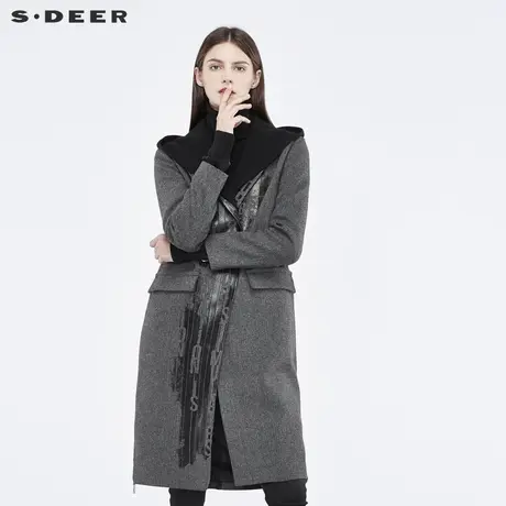 sdeer圣迪奥个性印胶字母装饰假两件设计连帽大衣S18481813图片