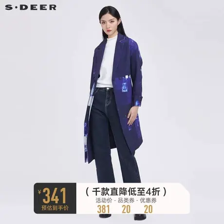 sdeer圣迪奥秋装涂鸦印花不规则长款风衣外套女S22181812图片