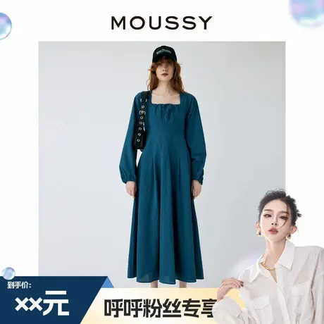 【呼呼专享】MOUSSY复古甜美方领蝴蝶结露背日系休闲长款连衣裙图片