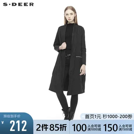 sdeer圣迪奥女休闲撞色字母肌理褶皱开襟设计黑色风衣S19381808图片