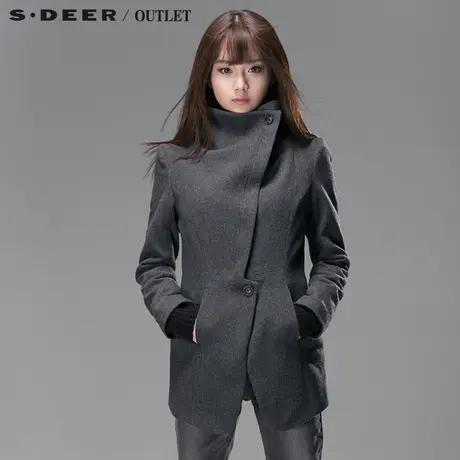 s.deer圣迪奥欧美风立领女士混纺大衣S13482203图片
