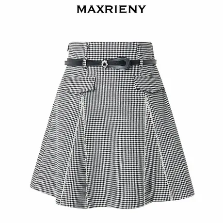 【奥莱】MAXRIENY黑白千鸟格格纹A摆小伞裙短裙高腰半身裙图片