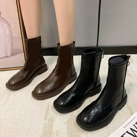 搭配裙子的短靴女英伦风马丁靴2023年秋季新款百搭加绒瘦瘦靴子潮图片