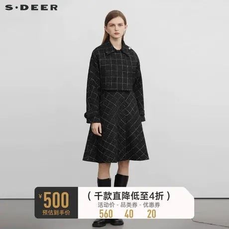 sdeer圣迪奥女装小香风格纹毛呢连衣裙套装S224Z1411图片