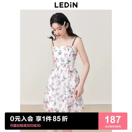 乐町蝴蝶结吊带连衣裙2023年春季新款设计感甜美碎花裙子图片