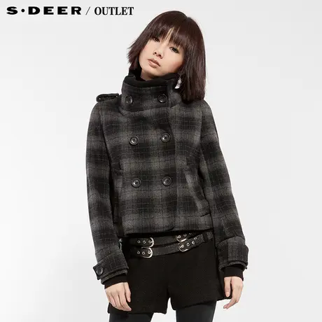s.deer圣迪奥女装经典短款双排扣格纹外套S11482252图片