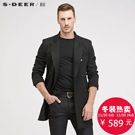 S.Deer/He【惠】圣迪奥男装冬装商务休闲双排扣纯色大衣H15471852图片