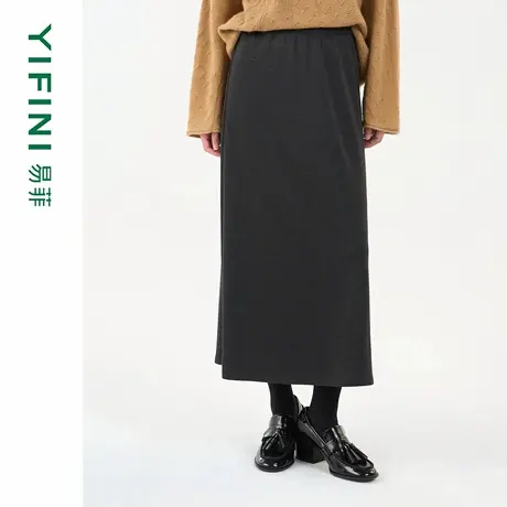 [专柜同款]Yifini/易菲气质优雅时尚通勤松紧腰直筒裙中长款半裙图片