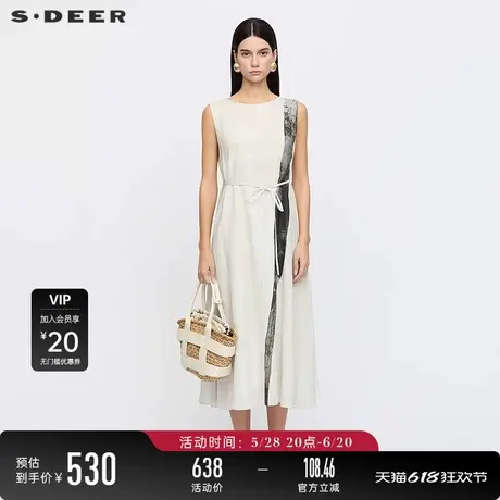 sdeer圣迪奥女装25年新品圆领水墨晕染收腰无袖连衣裙S25261216图片