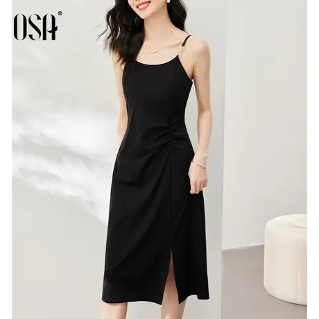 OSA欧莎黑色天丝吊带连衣裙女夏季2023年新款气质收腰显瘦裙子薄图片