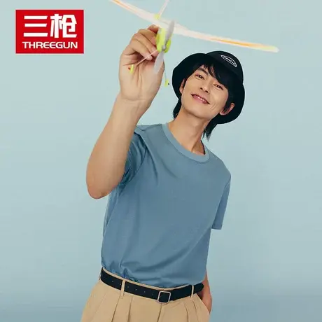 三枪短袖T恤纯棉2023新品70支全棉男女士防污防油防水高支棉汗衫商品大图