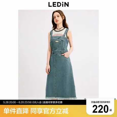乐町牛仔背带裙年秋季新款大口袋设计简约H型吊带裙宽松长裙图片