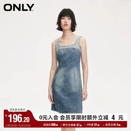 ONLY奥莱夏季复古做旧方领短款吊带牛仔连衣裙女图片