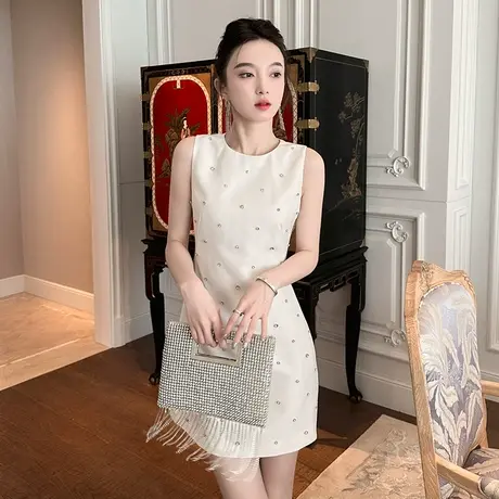 重工钉珠御姐风显瘦连衣裙女夏季性感轻奢女神范气质无袖包臀裙子图片