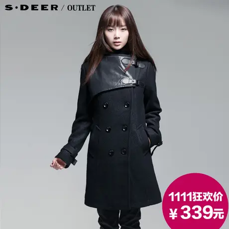 sdeer圣迪奥设计感拼皮连帽女士大衣S13481879图片