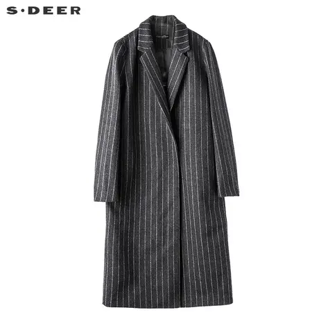 sdeer圣迪奥冬新品简约平驳领条纹长款直筒呢大衣女S17481870图片