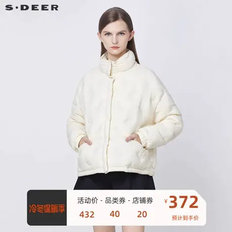 sdeer圣迪奥女装休闲高领羽毛松紧短款羽绒服S21462432图片