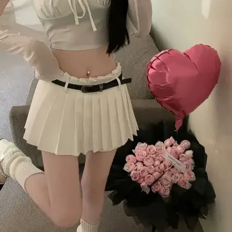 美式辣妹半身裙女夏装2024高腰显瘦百褶裙黑色百搭休闲a字短裙子图片