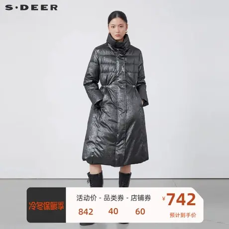 sdeer圣迪奥女装高领收腰亮面长款羽绒服S224Z2415图片
