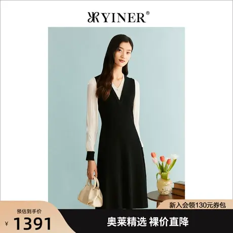 【云感羊绒】YINER音儿女装2023秋季新款贝色珠扣连衣裙图片