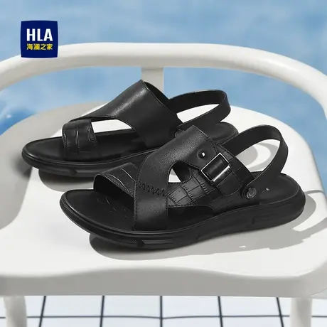 HLA/海澜之家男鞋夏季休闲男士皮凉鞋爸爸拖鞋外穿真皮透气父亲鞋图片