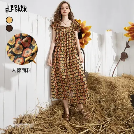 妖精的口袋法式碎花连衣裙女2023秋季新款荷叶袖宽松显瘦气质长裙图片
