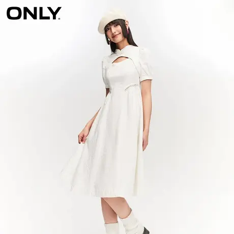 【ONLY奥莱清仓】秋季时尚水钻盘扣镂空中长款牛仔连衣裙女图片