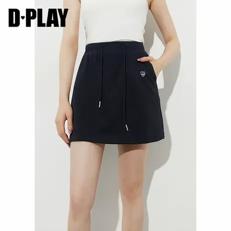 DPLAY【惠品】2025年夏季深蓝色半身裙女撞色刺绣裙抽绳运动短裙图片