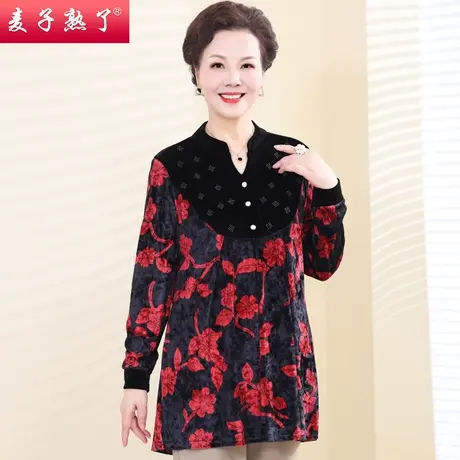 妈妈春装2023丝绒小衫春秋休闲大码阔太洋气高贵奶奶中老年人女装图片