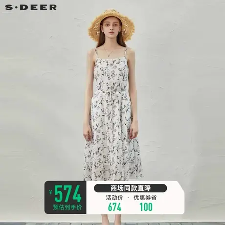 sdeer圣迪奥女装小清新印花收腰吊带连衣裙S232Z12DM图片
