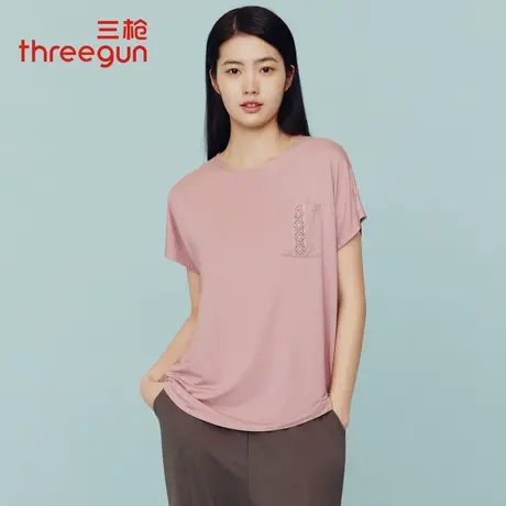 三枪T恤女2023新品凉感透气零碳莫代尔女士上衣圆领亦袖女打底衫图片