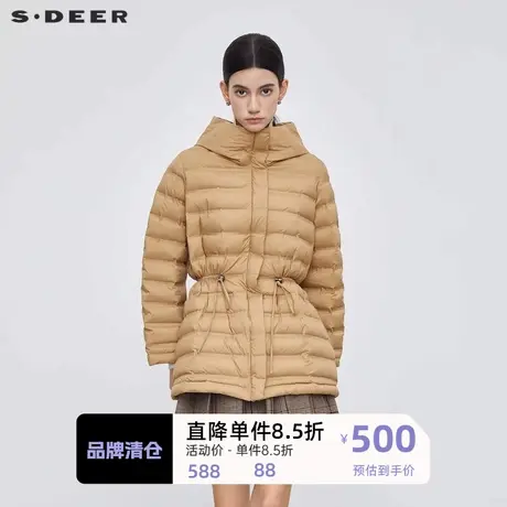 sdeer圣迪奥女装时尚高领连帽收腰宽松羽绒服S23463105图片