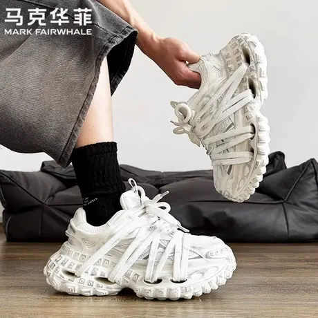 马克华菲正品老爹鞋男白色情侣增高7cm大码软底透气轮胎脏脏潮鞋图片
