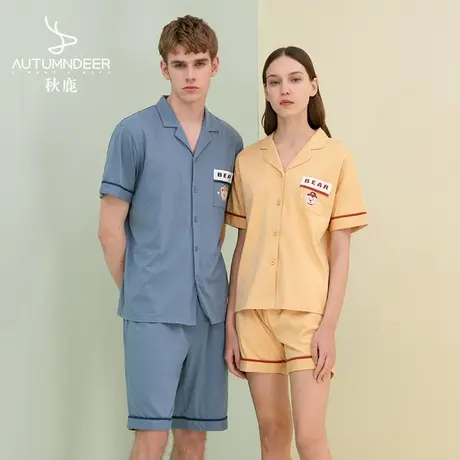 秋鹿可爱大码夏季睡衣女夏款纯棉短袖居家服薄款情侣家居服男开衫图片
