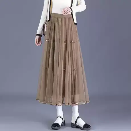 两面穿蝴蝶结半身裙女2025年春季新款气质减龄网纱裙高腰a字长裙图片