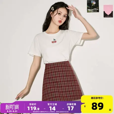 唐狮复古显瘦半身裙女学院风红格子秋冬季百搭极简A字短裙子图片