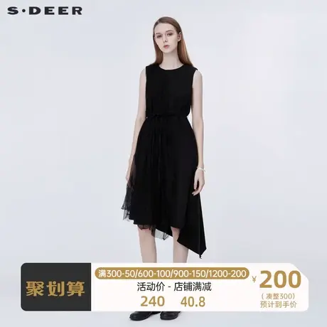 sdeer圣迪奥女装网纱肌理系带无袖连衣裙S20281284图片