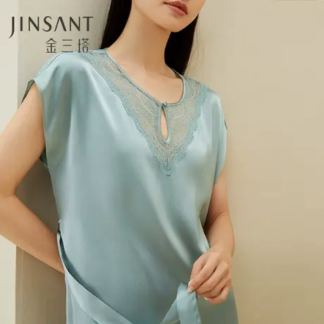金三塔100%桑蚕丝短袖宽松睡裙女真丝睡衣可外穿新品图片