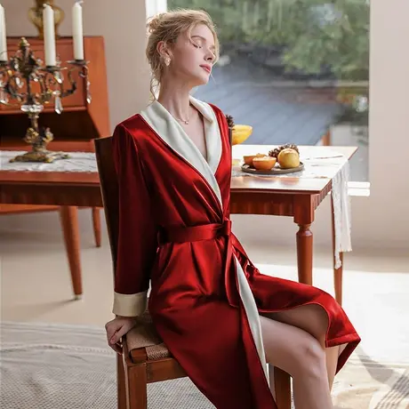 婚礼晨袍女新娘伴娘冬季高级感法式加绒结婚睡衣睡袍红色秋冬浴袍图片