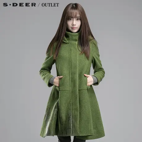 sdeer圣迪奥女装2017冬装墨迹韵散时尚修身连帽毛呢大衣S14481839图片
